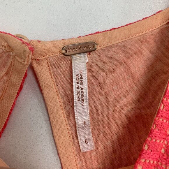 Free People Rocco Lace Dress Womens 6 Pink Crochet Cutout Back Lined Fit Flare - Picture 10 of 16